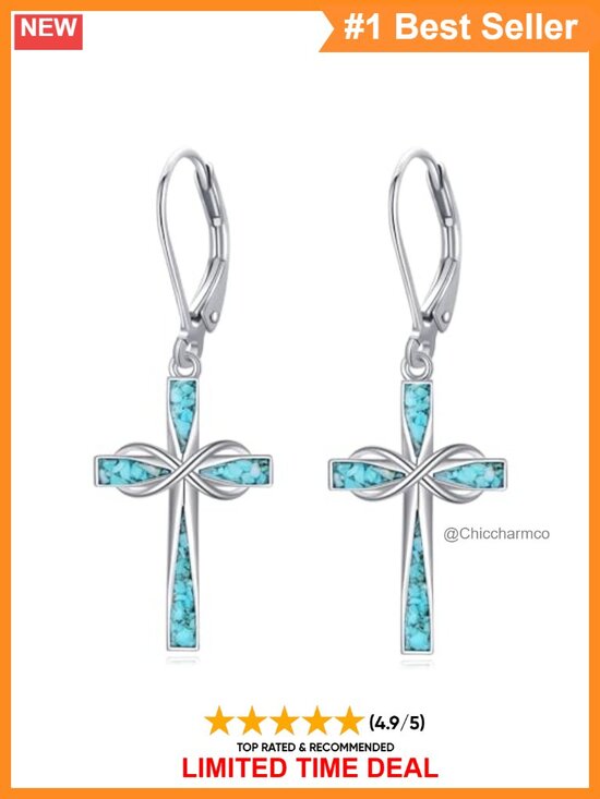 Jewelry - 925 Sterling Silver Turquoise Cross Infinity Dangle Earrings for Women